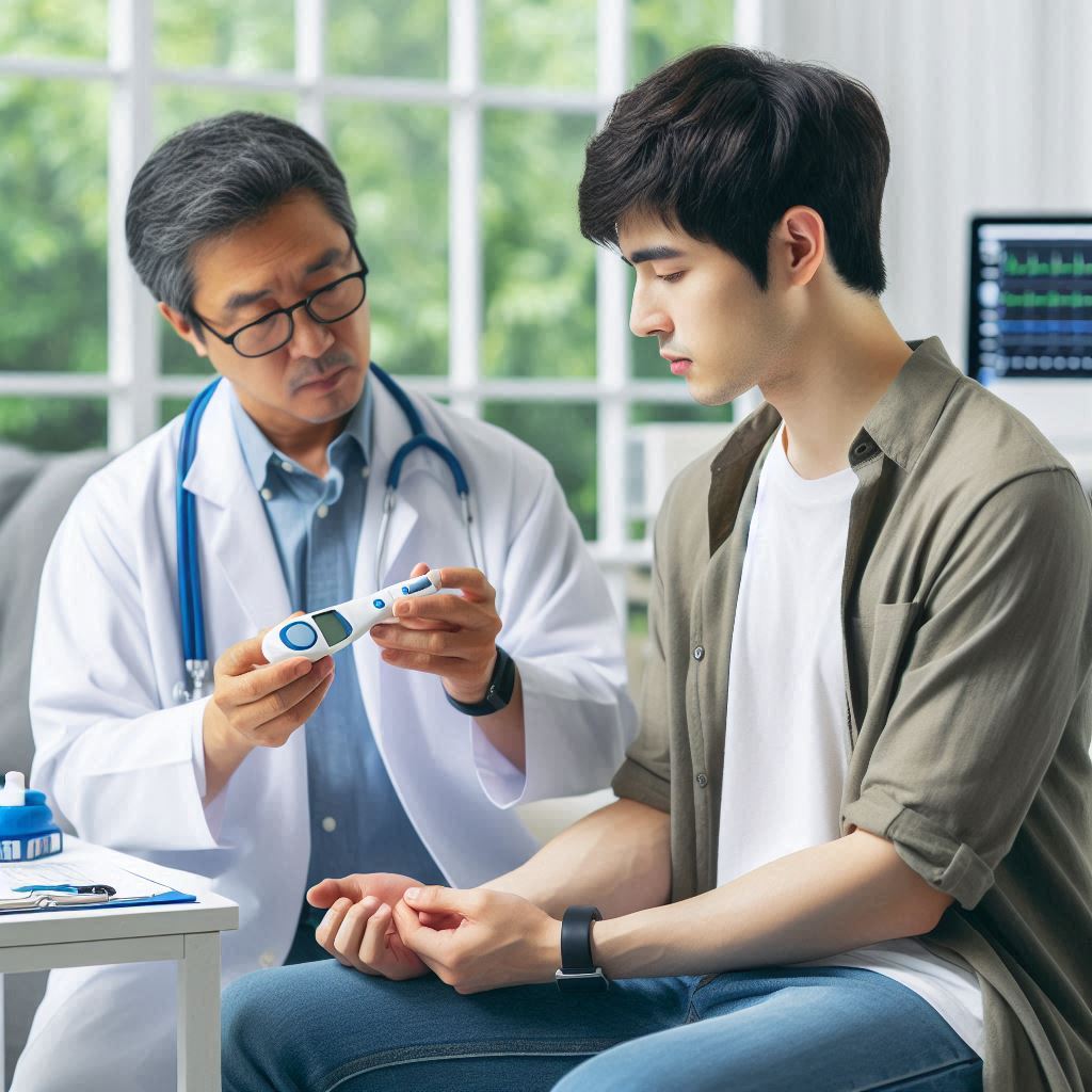 血糖値を測っている